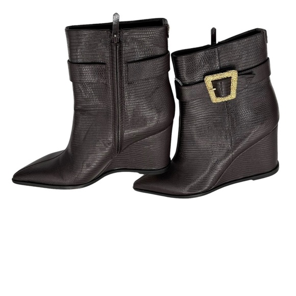 Sam Edelman Weslie Point Toe Wedge Embellished Buckle Ankle Boots Women's Size 9 - Picture 3 of 10